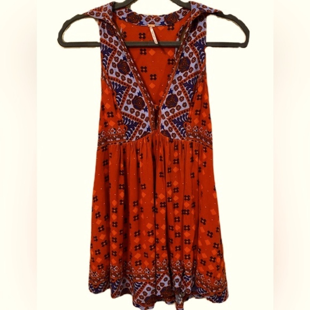 Free People Charlotte Orange Print Sleeveless Tunic Dress Size XS